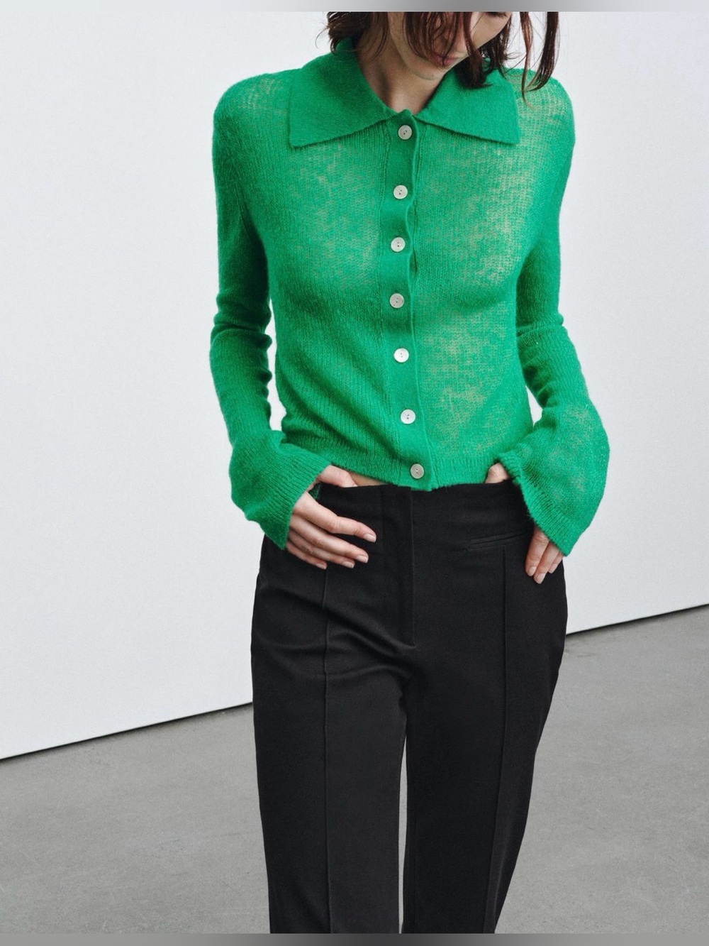 COS Emerald Green Button-Down Knit Top